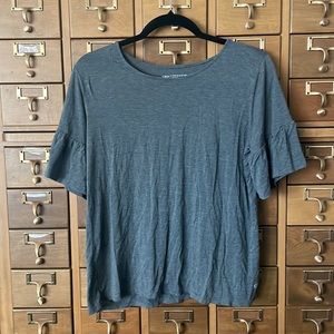 Albion brand grey ruffle sleeve top, sz M
